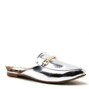Qupid Shoes - Qupid Shoes Swirl Fur Lined Loafer Silver Mules Qupid Shoes - Qupid Shoes Swirl Fur Lined Loafer Silver Mules